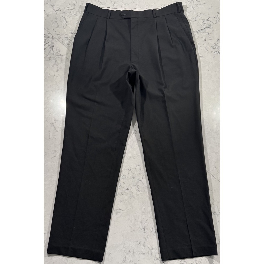 VTG‎ 90s Dress Pants Mens 38x32 Black Pleated Straight Leg Uniform Trousers